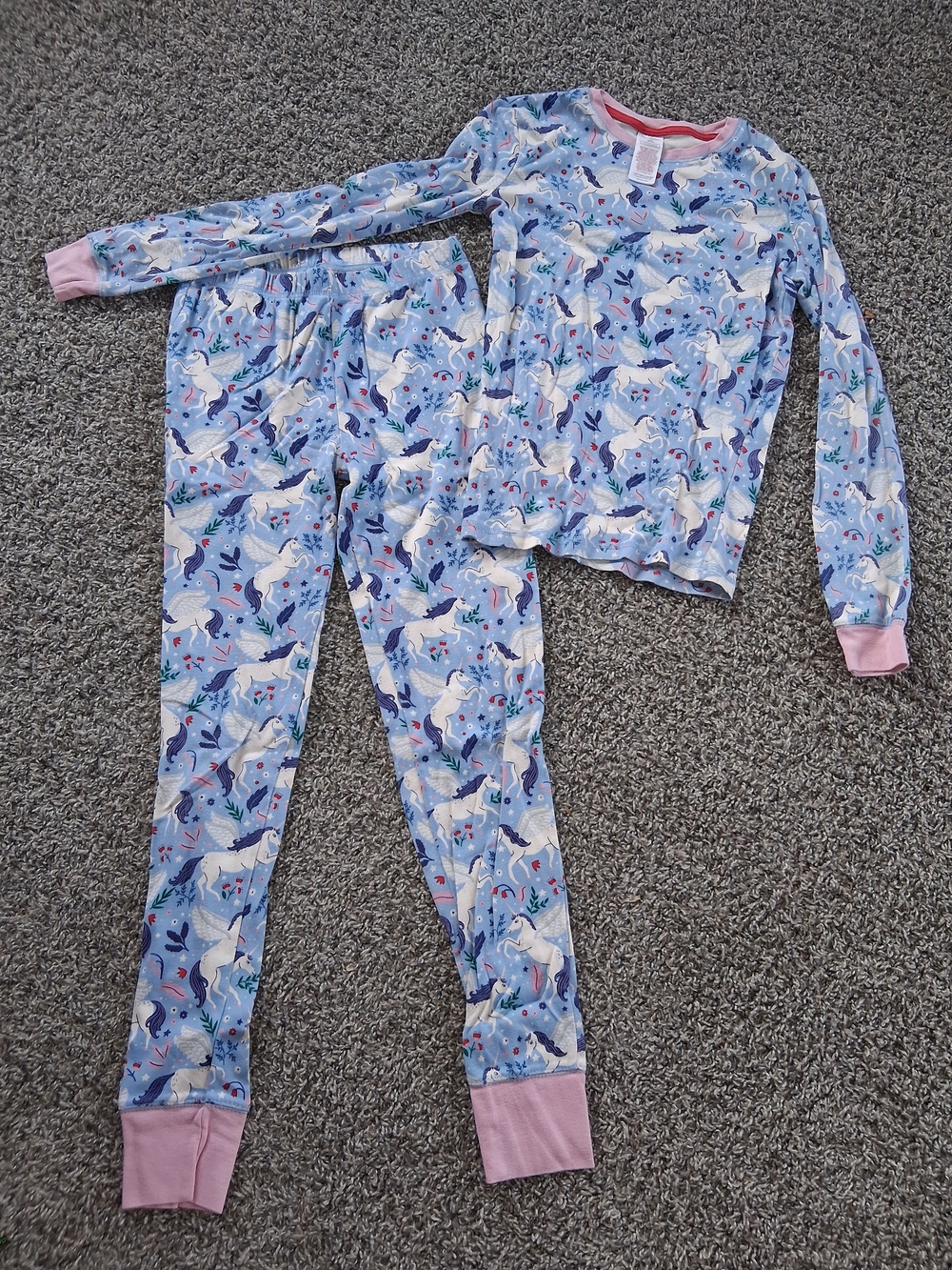 Kids Unicorn Print Long Sleeve Pajama Set - Light Blue & Pink